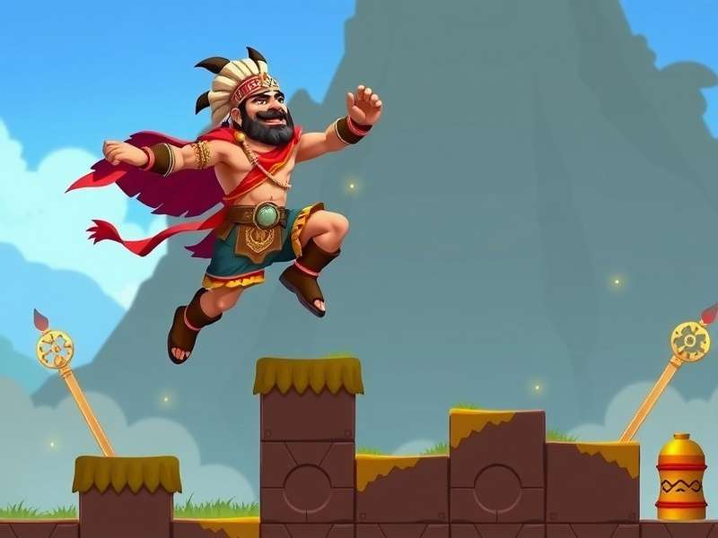 Jumping Juggernaut gameplay screenshot showing Indian-themed character jumping over obstacles